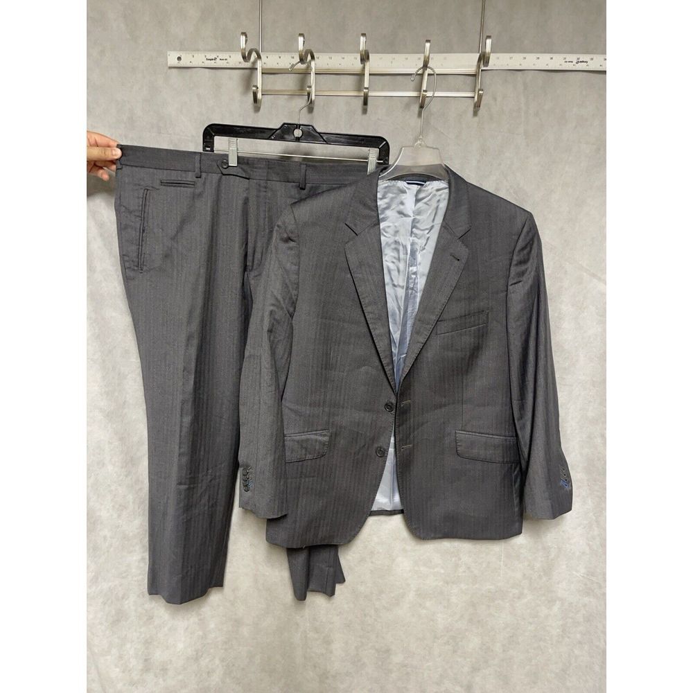 Bespoke Suit Men 43S Gray Micro Herringbone Surgeon Cuff Wool 39X27 Pants Luxury